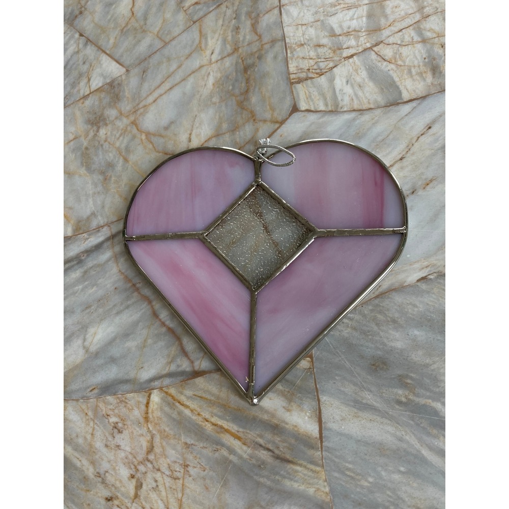 Handmade Pink Marbled Stained Glass Heart Suncatcher Window Hanging Decor